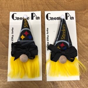 Steelers Gnome Pin Brooch NFL Gift Guide Handmade Bow Football Magnetic